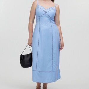 Madewell Sweetheart Midi Dress in Linen-Cotton Blend Sz 12